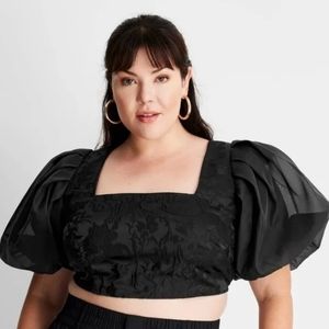 Future Collective Womens Puff Sleeved Organza Crop Blouse Size 24W/26W